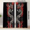 2pc Japanese Dragon Curtains – Black & Red   Light-Filtering Rod Pocket for Living Room   Bedroom & Kitchen (Rod Not Included)