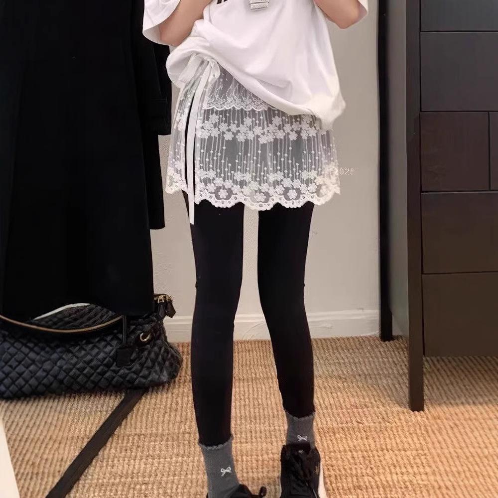 White Lace Tie-Up Peplum Midi Skirt - Women's Early Spring Layered Outfit