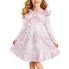Girls' Christmas Print Long Sleeve Dress with Sleeves for Holiday Party