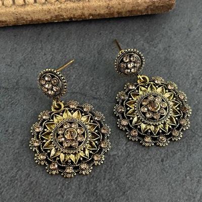 Σκουλαρίκια με επιπλατινωμένο σχέδιο ηλίανθου: Boho Vintage Πολυτέλεια για Καθημερινή Κομψότητα