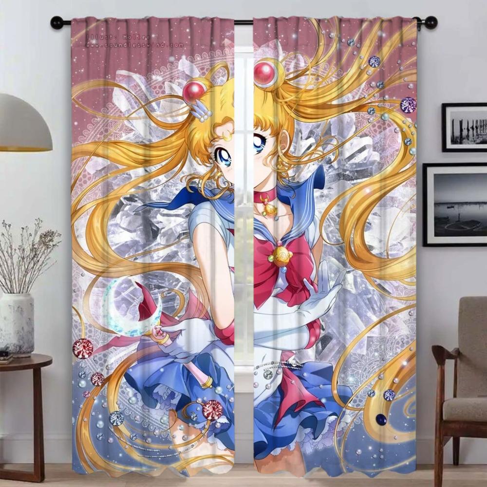 Anti-mosquito Curtains for Living Room Curtain Sailormoon Home Interior Curtains 2 Pieces Halloween Decoration Tulle for Bedroom