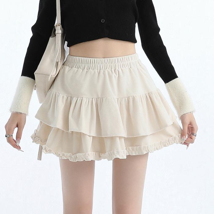 Velvet High-Waist A-line Skirt: Women's Sweet Hepburn Style for Spring/Autumn
