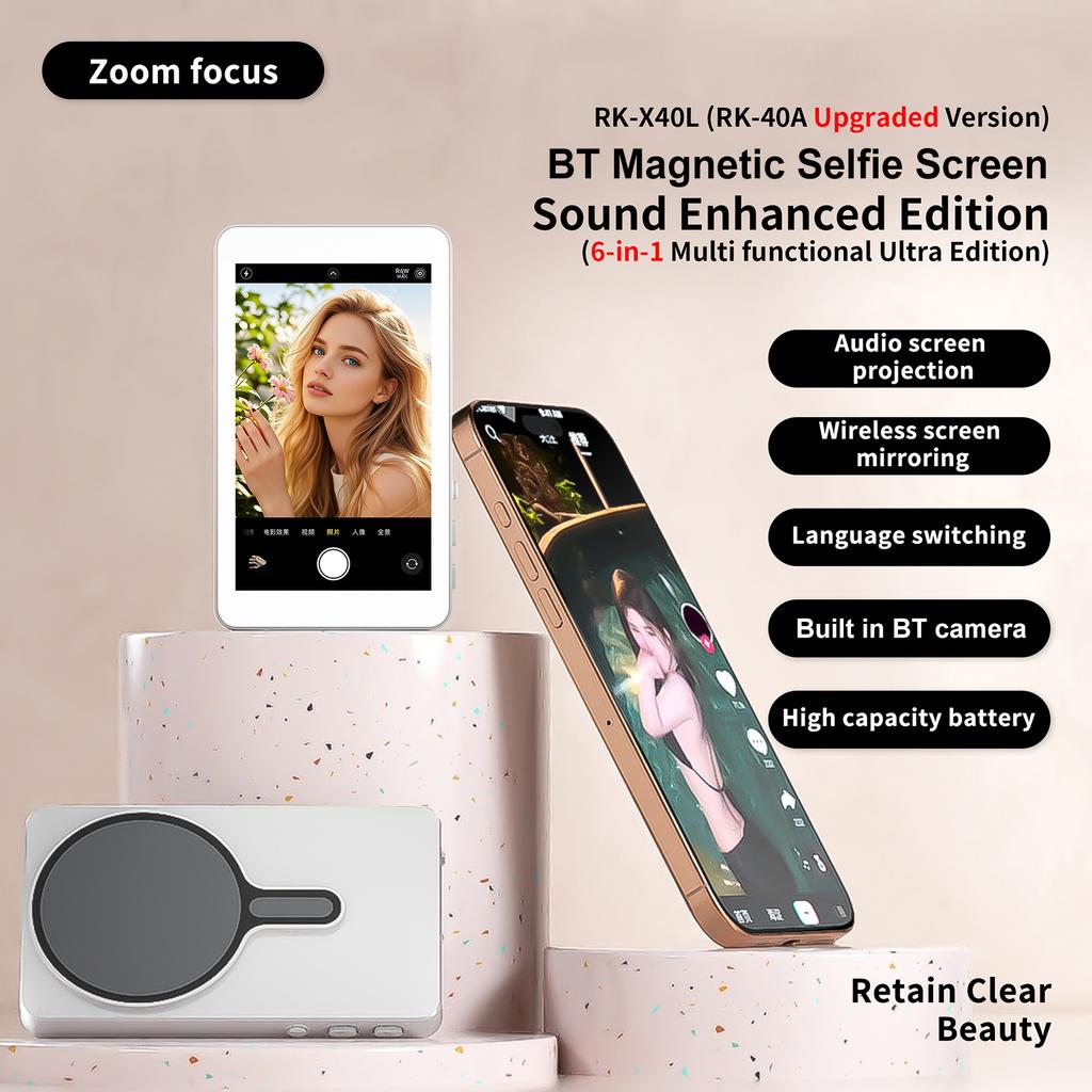 Upgrade Magnetic Wireless Selfie Monitor Screen 4inch For Android Phone Rear Camera Live Streaming Video Recording W/ Zoom Focus