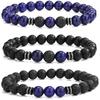 Volcanic Stone & Tiger Eye Lapis Agate Bracelet Set - Fashionable and Simple Style