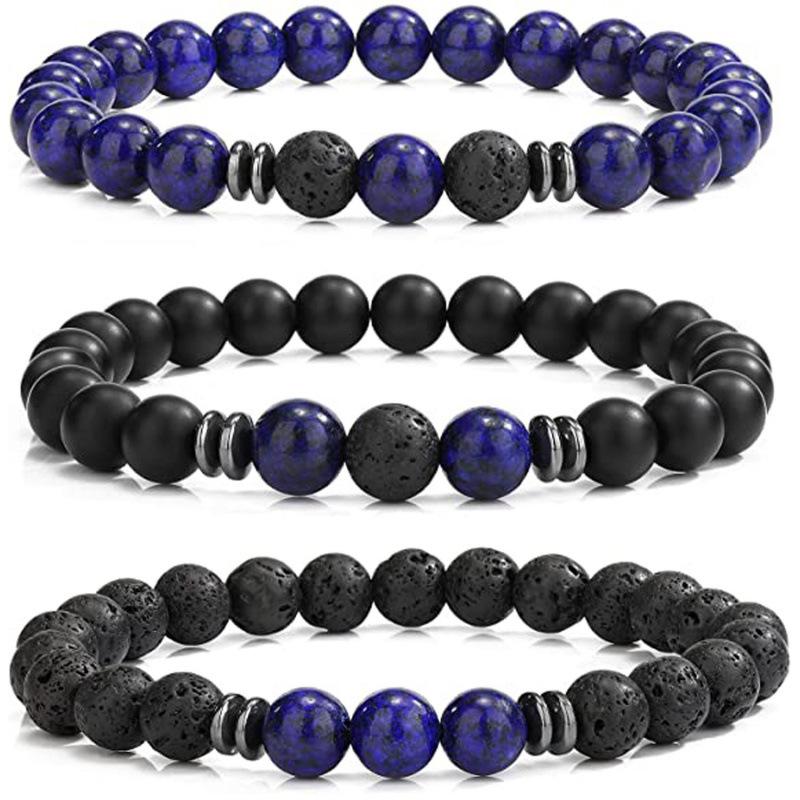 Volcanic Stone & Tiger Eye Lapis Agate Bracelet Set - Fashionable and Simple Style