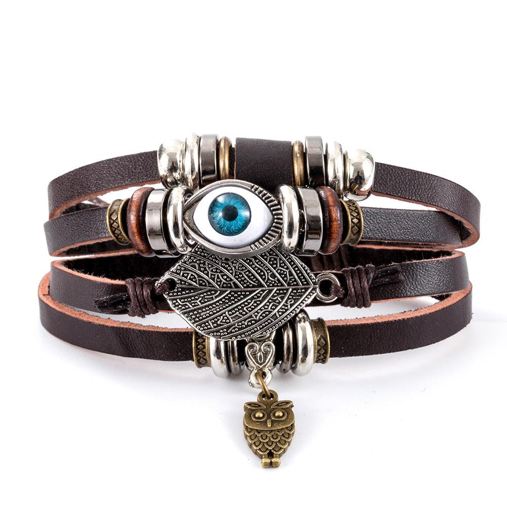 Blaues Auge Lederarmband Mehrschichtig Geflochtenes Seil Armband, Mode Persönlichkeit Hand Schmuck für Frauen Männer