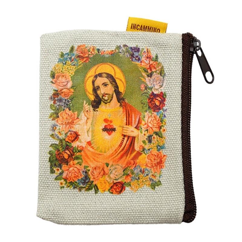 Bolsa para Rosario Católico de 9x7cm, Monedero Porta Rosario, Bolsa para Cuentas con Cremallera para Almacenamiento de Oración