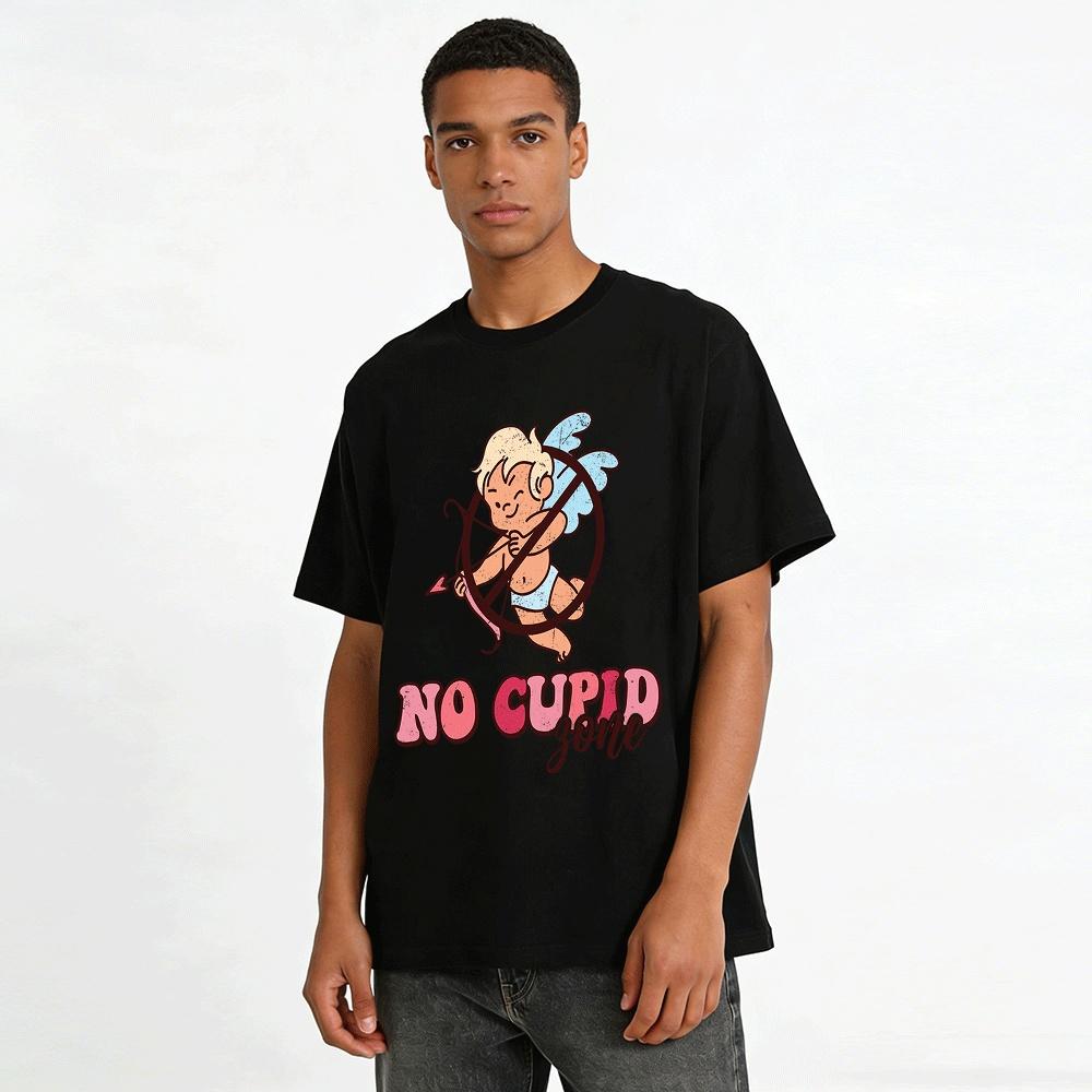 No Cupid Zone Funny Graphic Casual Top For Anti-Valentine Pure cotton T-shirt