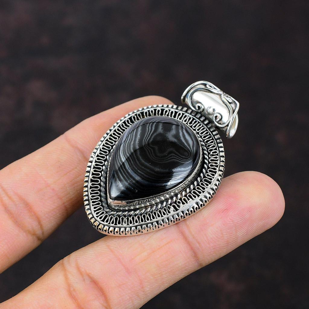 Psilomelan Anhänger Natürlicher Edelstein Anhänger 925 Sterling Silber Anhänger Psilomelan Vintage Anhänger Handgemacht stylischer Anhänger Geschenk für Frauen