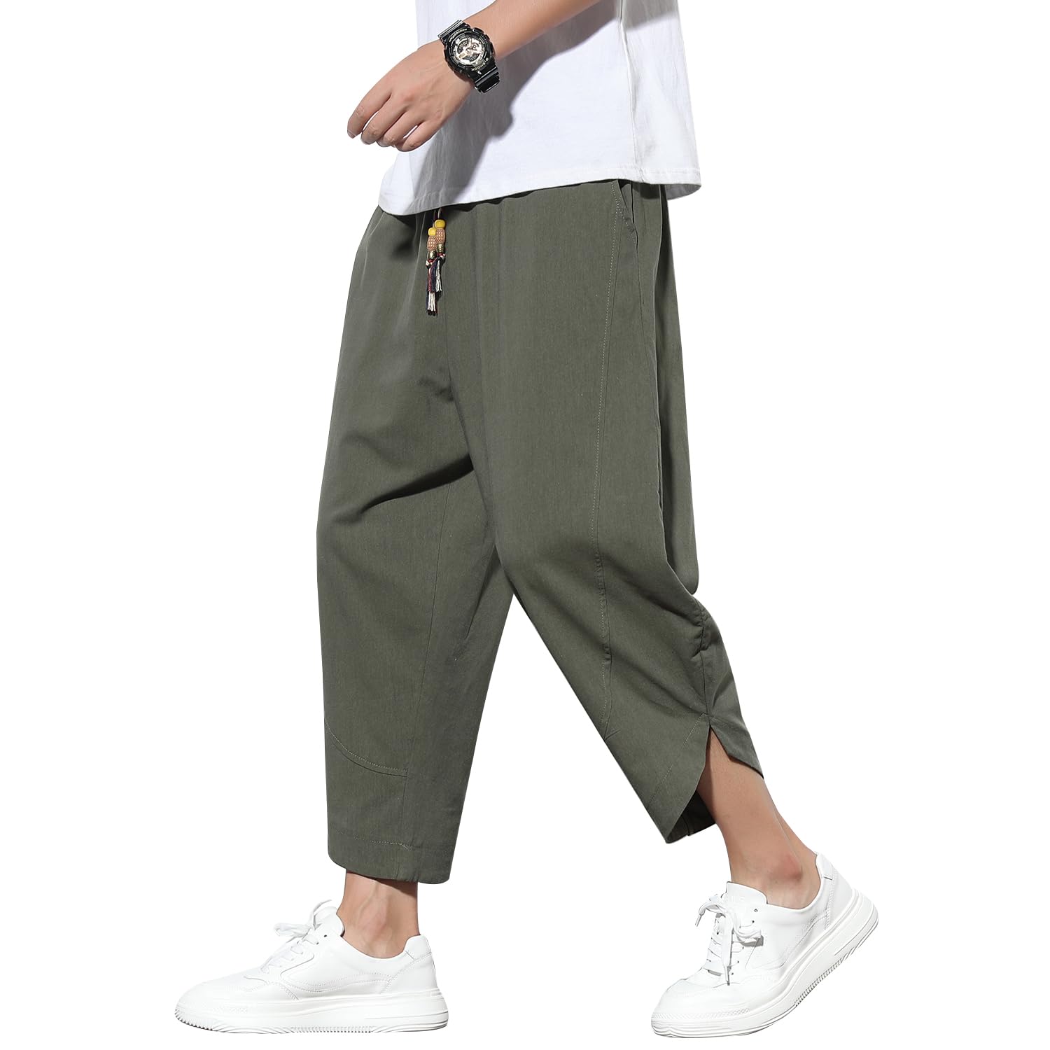 

Брюки для лета гаремные широкие большие зауженные регулируемые свободные повседневные осенние [BesBet] Мужские, Одежда, Брюки, Брюки, Размер, Длина 9/10, Однотонные, Брюки,