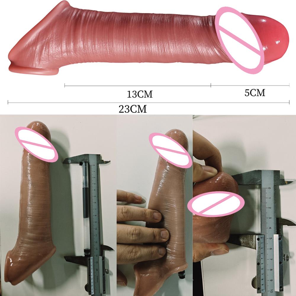 Reusable Penis Sleeve Enhance Dick Erection Delayed Ejaculation Trainer 2 In 1 Silica Gel Semen Lock Ring For Men Adult Sex Toy