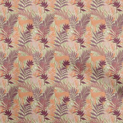 Cotton Flex Beige Fabric Tropical Leaf with Animal Sewing Fabric by The Yard Printed DIY Clothing Sewing Supplies 40 Inch