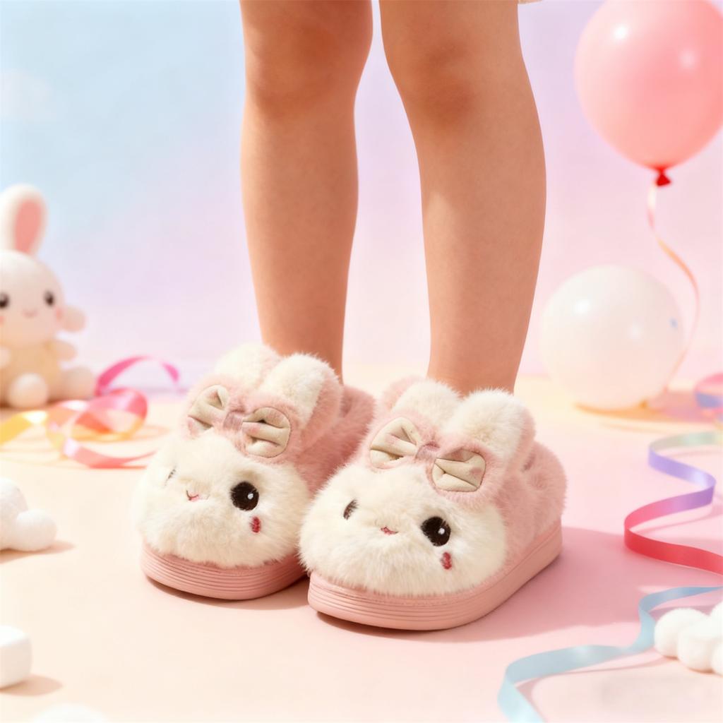 Winter Children Cotton Shoes Plush Cotton Slippers Boys Girls Cute Cartoon Comfort Anti Slip Indoor Warm Cold-proof Shoes