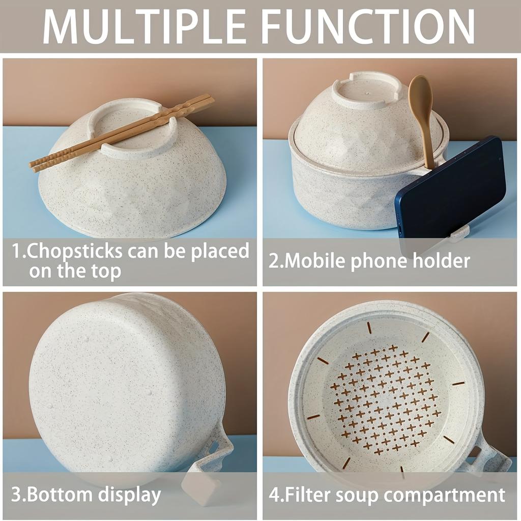 1 Satz Mikrowellen-Ramen-Schüssel Tragbare Schnelle Ramen-Schüssel mit Griff Löffel Essstäbchen Gabel College-Wohnheim Apartment-Grundausstattung