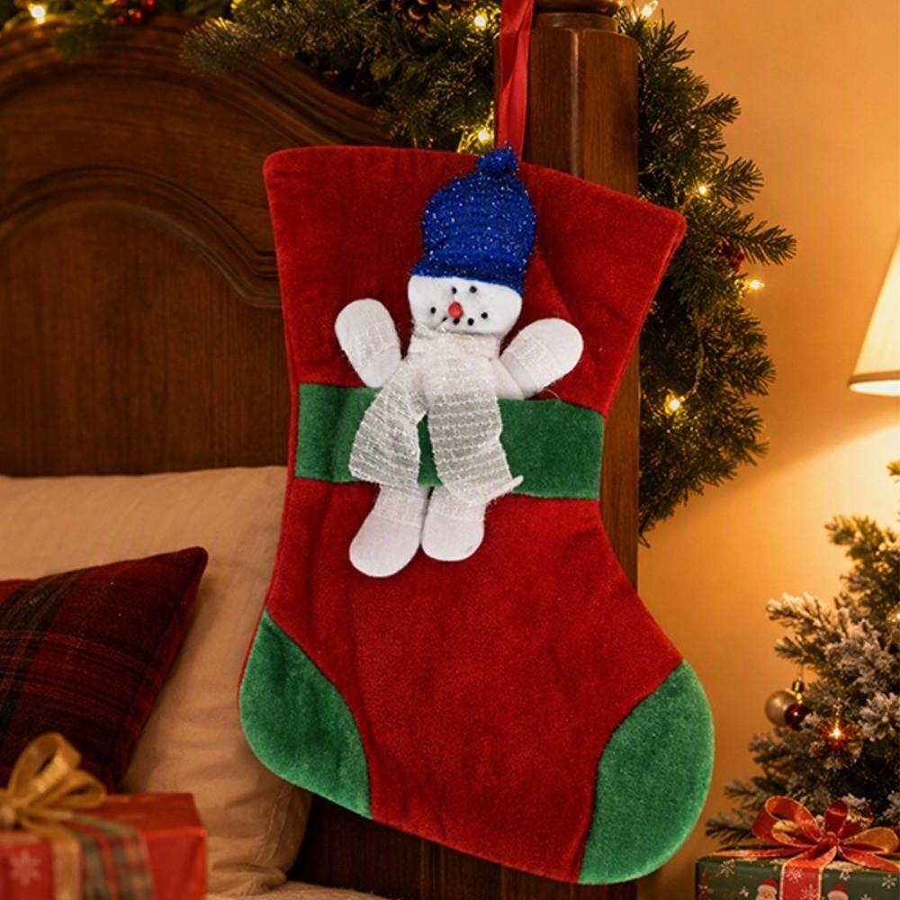 Snowman Christmas Stocking Lined Christmas Tree Hanging Ornament Gift Bag Stocking  Home Decoration