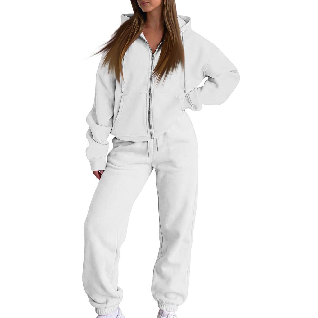 Damen Freizeit Kapuzenpullover Jacke Set für Herbst Winter, Bequemes Mode Outfit