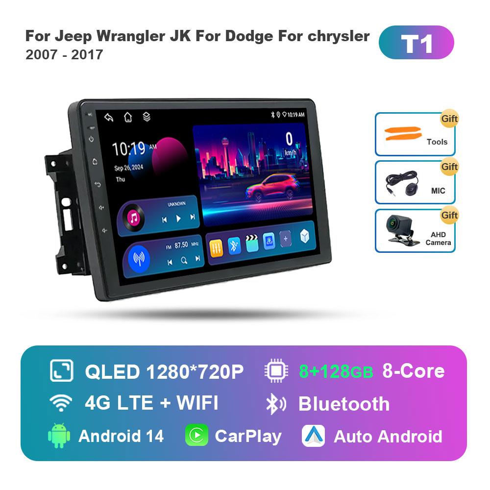 for Jeep Wrangler JK For Dodge For chrysler 2007 - 2017 Car Radio Multimedia Player Android 14 BT 4G DSP Stereo WiFi Auto Tools
