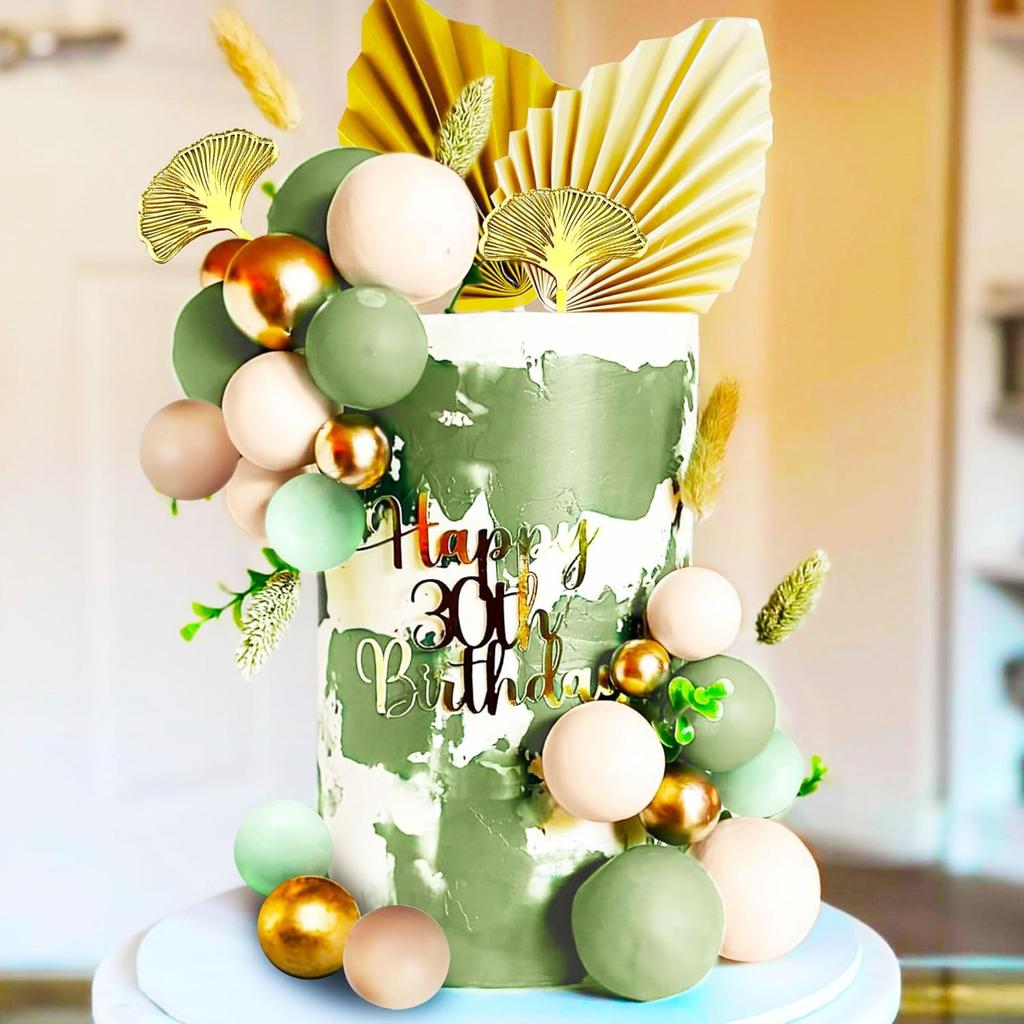 31 Stück Böhmische Kuchendekoration Gold Nude Grün Kuchenkugeln für Hochzeiten Geburtstagsfeier Dekoration