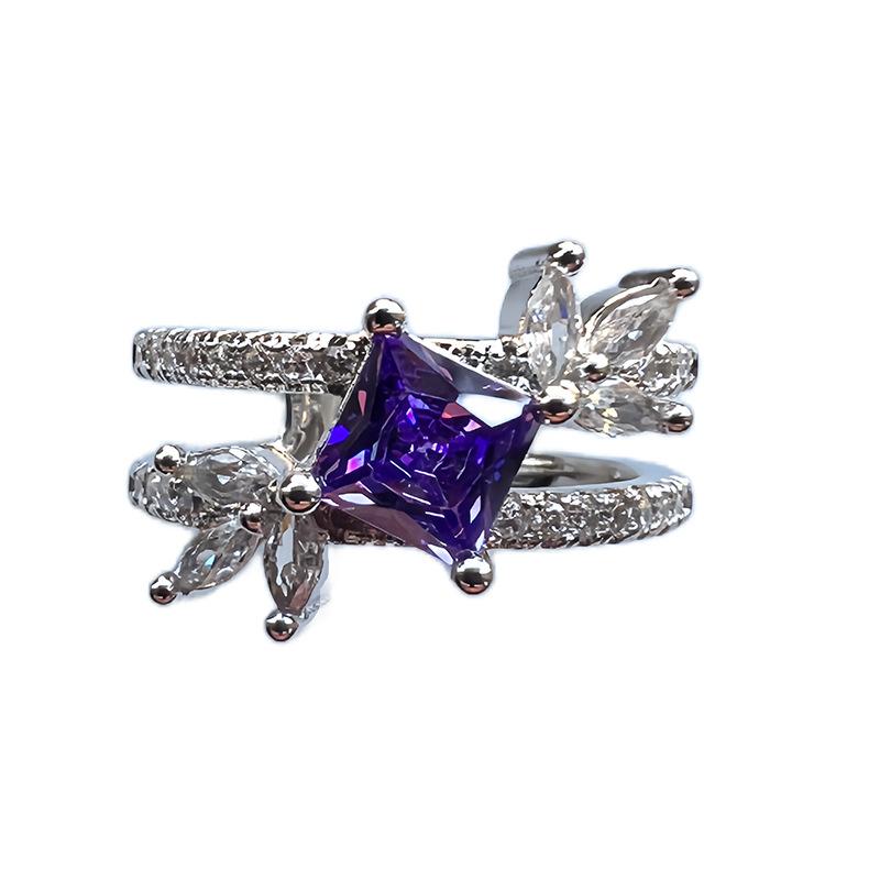 Luxury Purple Full Diamond Zircon Stacked Open Ring, High-End Niche Design Love Light Luxury Ring Woman