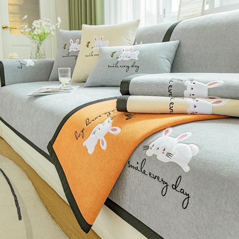 Cartoon Embroidery Sofa Pad Towel Couches Covers for Living Room 1/2/3/4-seater Sofa Cover Universal for All Seasons Cushion