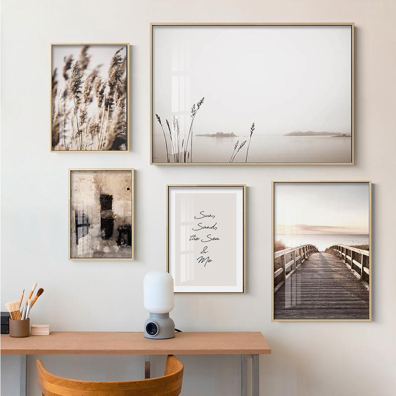 Nordic Poster Natural Landscape Picture Abstract Woman Line Wall Art Canvas Prints Sandy Beach Grass Painting Modern Home Decor