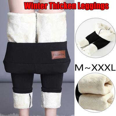 High Waist Wool Fleece Trousers Warm Pants Cashmere Lambskin Women Leggings Winter Thicken Leggings