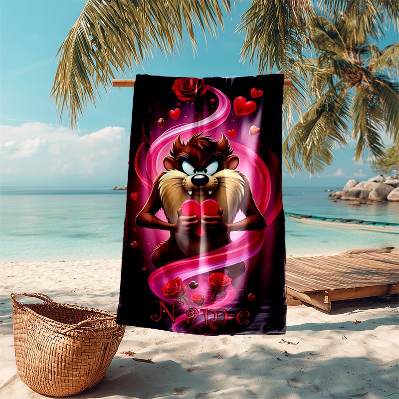 Personalized customized proof beach towel with Taz-Mania pattern - soft, absorbent,quick-drying,perfect swimming,camping&bathing
