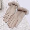 1 Pair Women Winter Touch Screen Gloves Fleece Lined Warm Gloves Thermal Faux Suede Gloves with Faux Fur Cuff for Girls Ladies