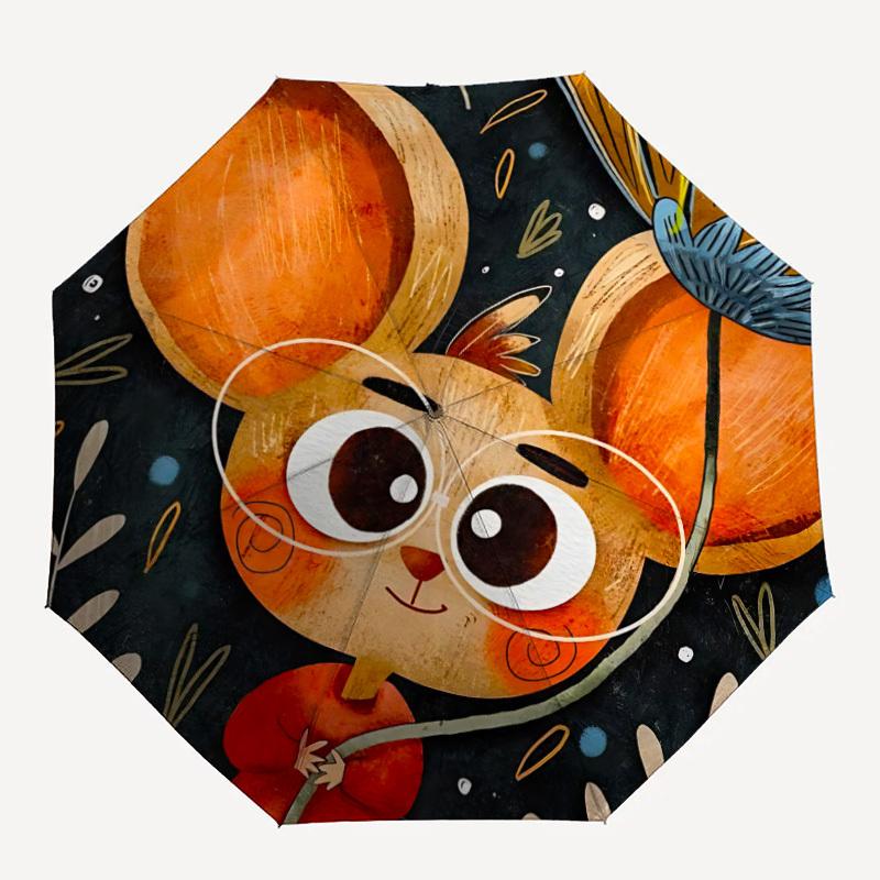 1pc Cartoon Rat Fashionable Automatic Opening/Closing Folding Umbrella with 8 Bones, Windproof Portable, Daily Use095