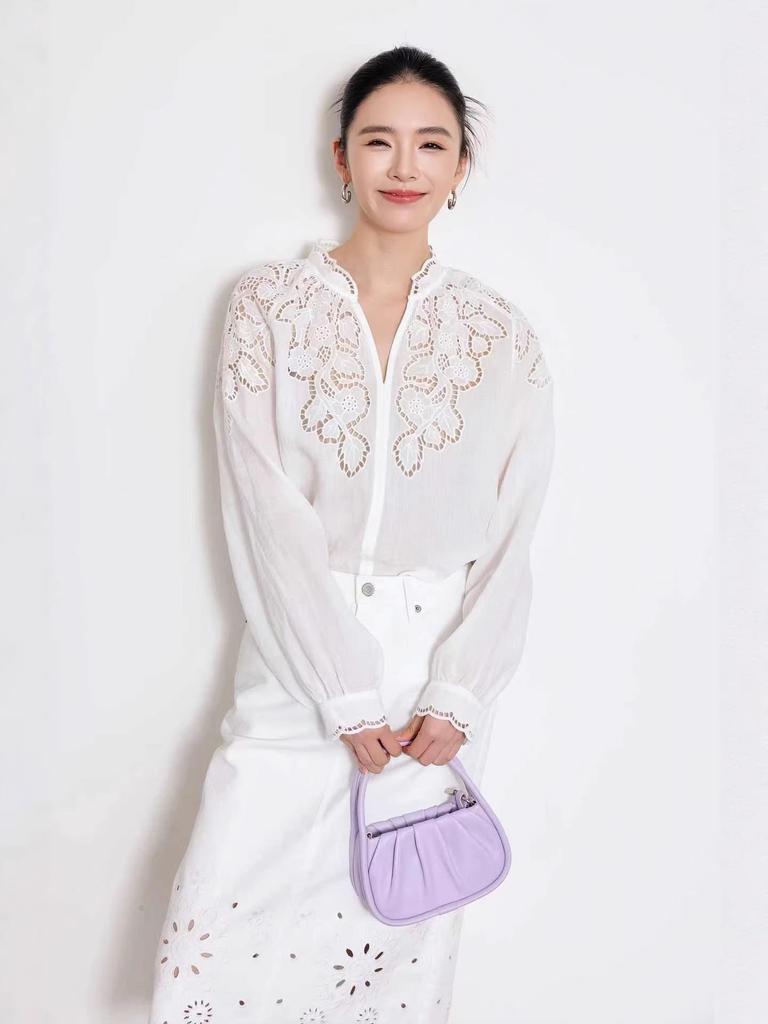 Nanyou 2026 Spring French Style Lace Embroidered Loose Shirt