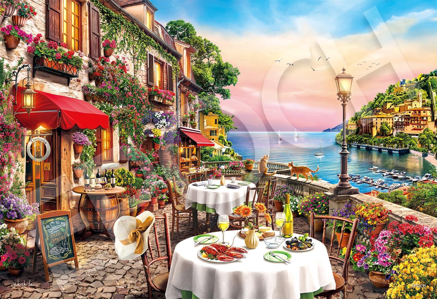 EPOCH 1053 Super Small Piece Jigsaw Elegant Seaside Trattoria Includes and Score Ticket Puzzle, Illustration/Art, Collection, (26x38cm), 32-617, Glue,