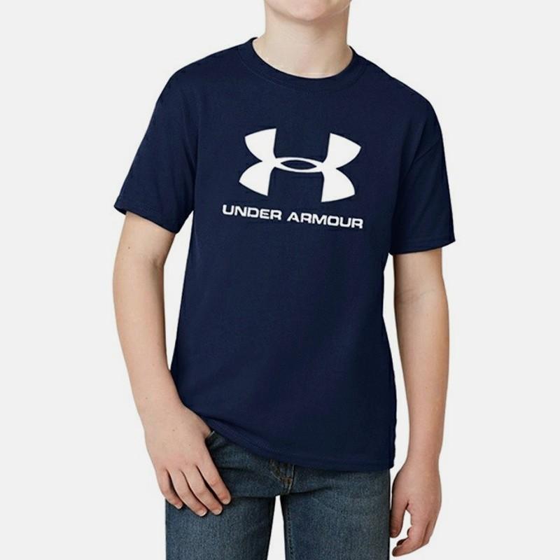 Under Armour Kids Logo Print Sports Casual Short Sleeve T-Shirt Kids Tops Blue 1363282-408
