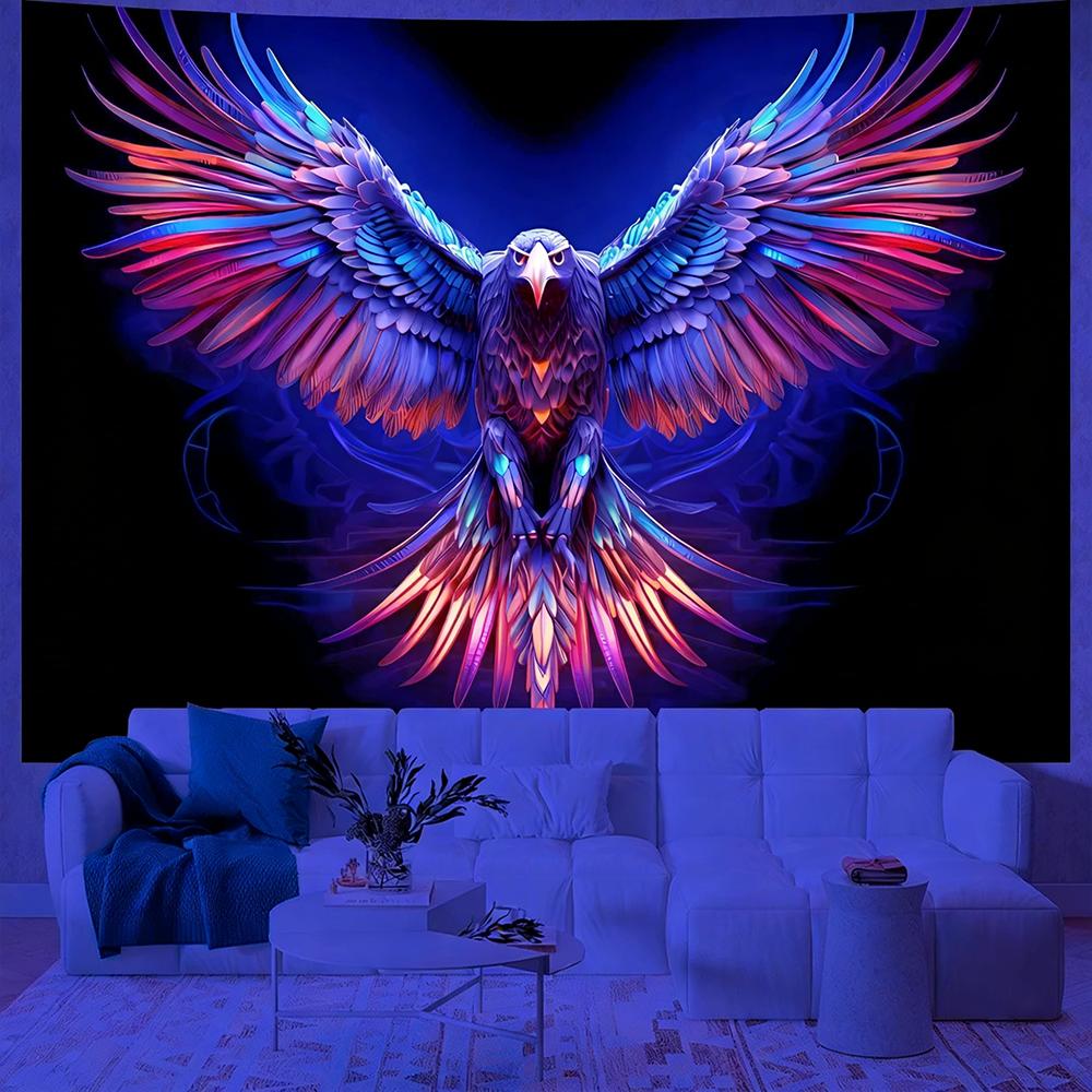 Fluorescent Tapestries With Majestic Bird Designs Uv Reaction Tapestry Background Decoration  Bedroom Party Decoration