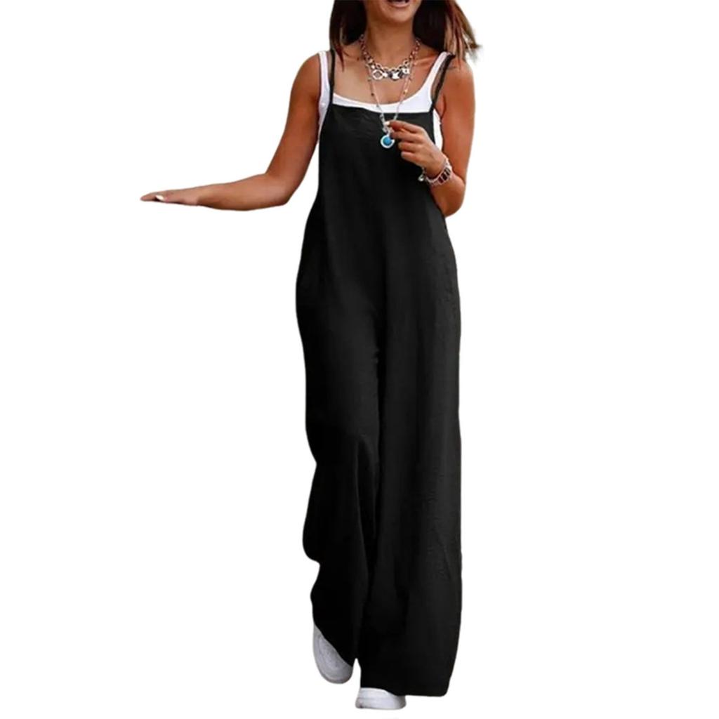 Yousheng Lady Jumpsuit Collarless Spaghetti Strap Backless Sleeveless Loose Wide Leg Full Length Overalls Casual Daily Wear Outfit