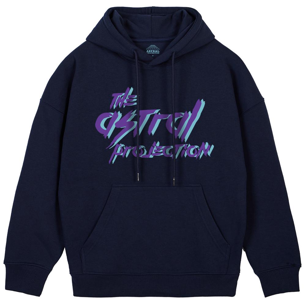 Astral Projection Punk Lettering Oversized Wide Shoulder Hoodie_Navy M