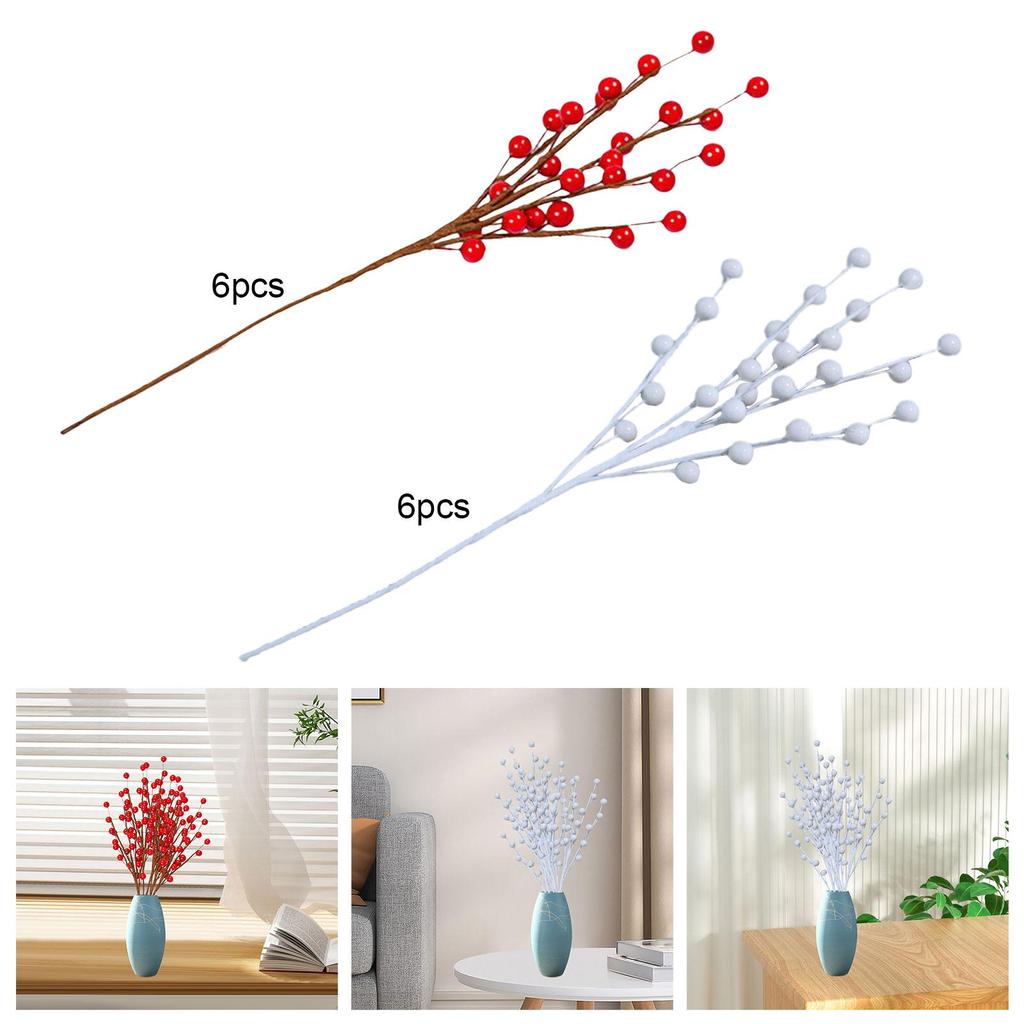 6Pcs Berry Twig Stems Durable Vase Berry Branches for Office Home Christmas