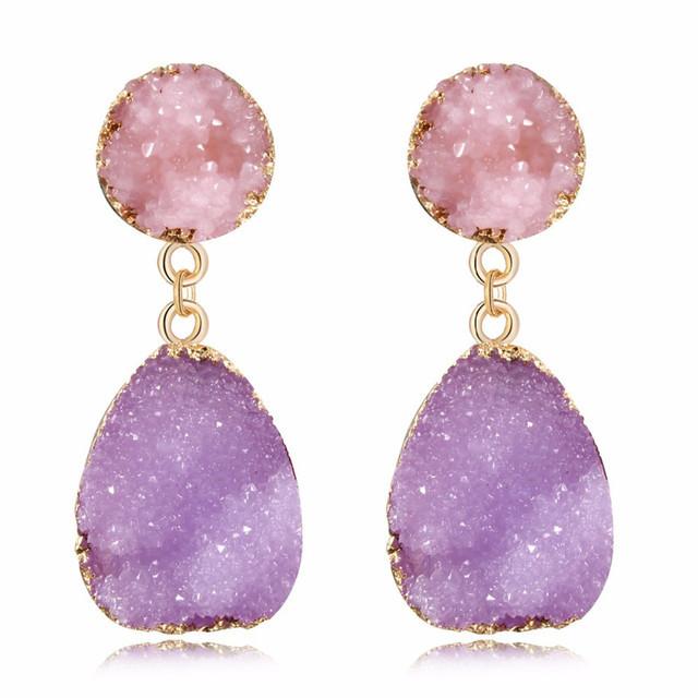 Retro cluster crystal stud earrings, candy-colored water drop earrings for women