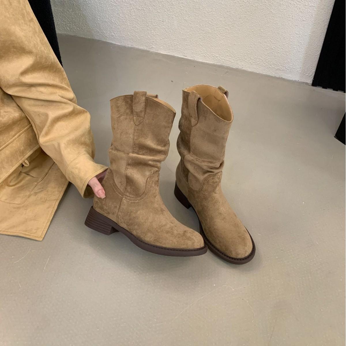 

Western cowboy retro short boots children 2025 new summer and autumn Merad prairie mid tube stacking boots Martin boots 39 хаки