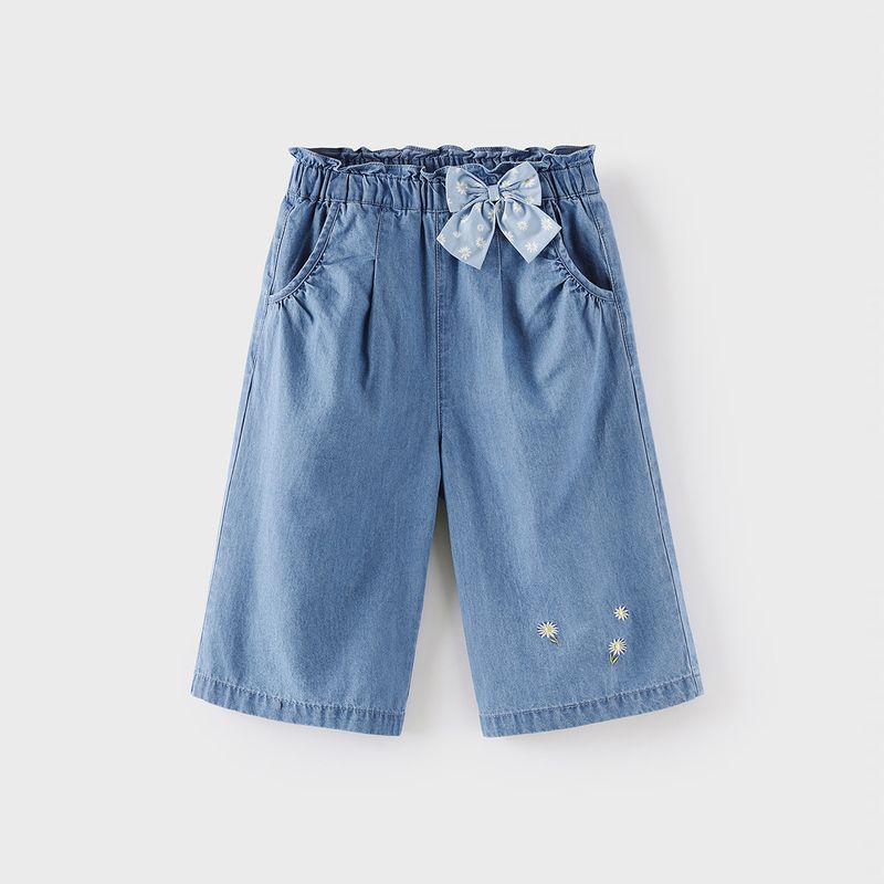 David Bella Girls  Summer Pants Children s Denim Wide-Leg Pants 2025 Summer New Style Girls  White Cropped Pants Denim Blue [Ready in Stock] 150