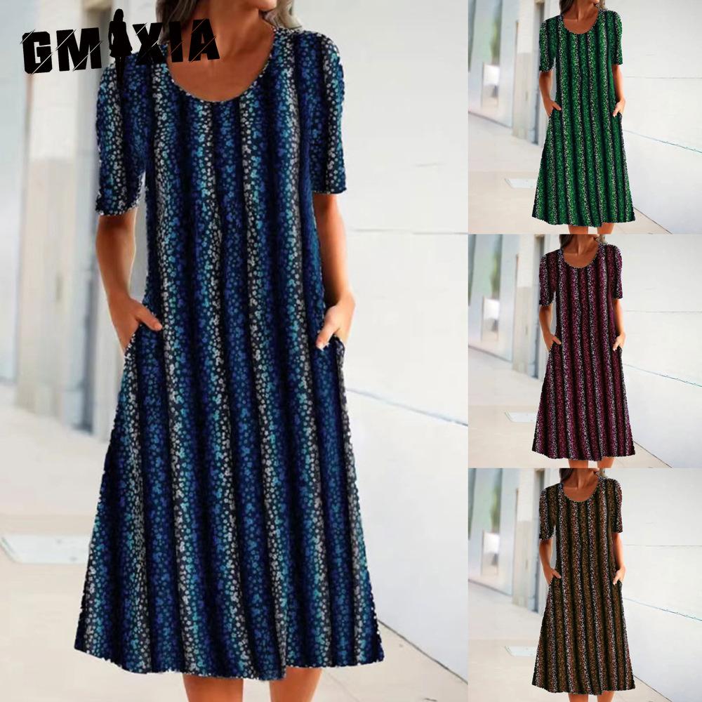 GMXIA Women's Fashion Summer Spring Short Sleeve O-Neck Casual Dresses