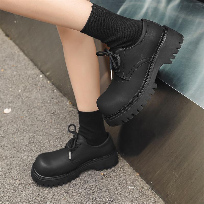 2024 Paris platform heightening derby shoes women's high-end British style leather shoes trendy black college style 1326-J
