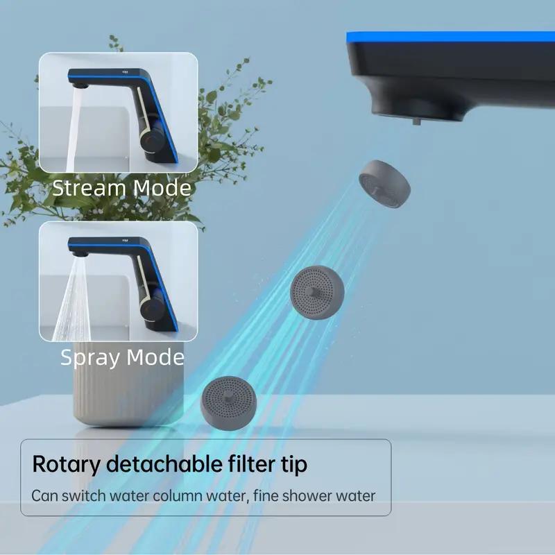 Modern Bathroom Faucet with Digital Temperature Display - Touchscreen-like interface, No Battery Celsius/Fahrenheit Switch