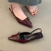 Retro Kitten Heel Spitzsandalen Damen Vielseitige Schleife Ein Pedal Riemchen hinten Taschenkopfschuhe