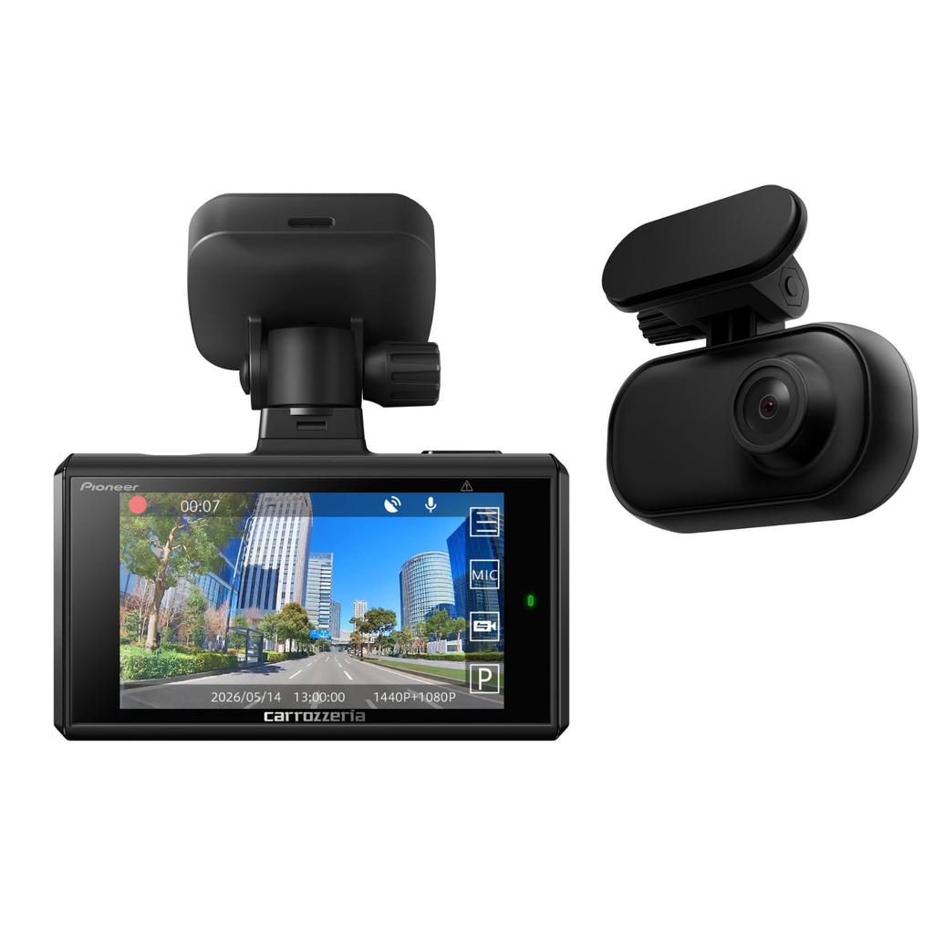 Pioneer Dual Cameras Rear Parking microSD Carrozzeria VREC-DH610D Dashcam, (Front 3.7MP, 2MP), 3-inch LCD, Surveillance, STARVIS2, (64GB), 3-Year