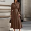 Women Casual Turn Down Collar Loose Long Sleeve Shirt Dress
