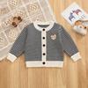 Boys' Striped Bear Embroidery Cotton Knitted Cardigan for Spring/Autumn.