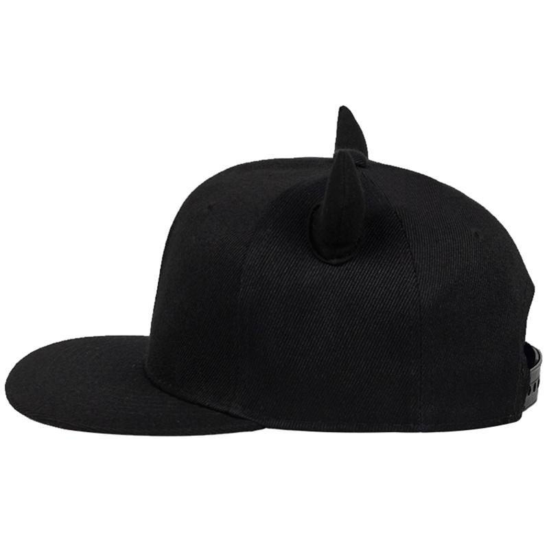 Men's Snapback Adjustable Baseball Cap Hip Hop Hat Black Bull Horn Decoration Caps Flat Top Trucker Hats