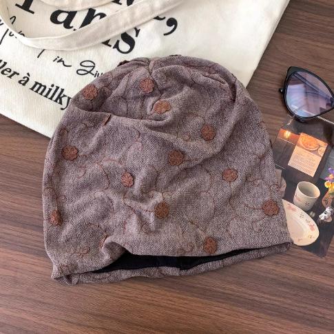 Retro flower pile hat women's spring summer thin breathable mesh cold hat big face small bag head hat