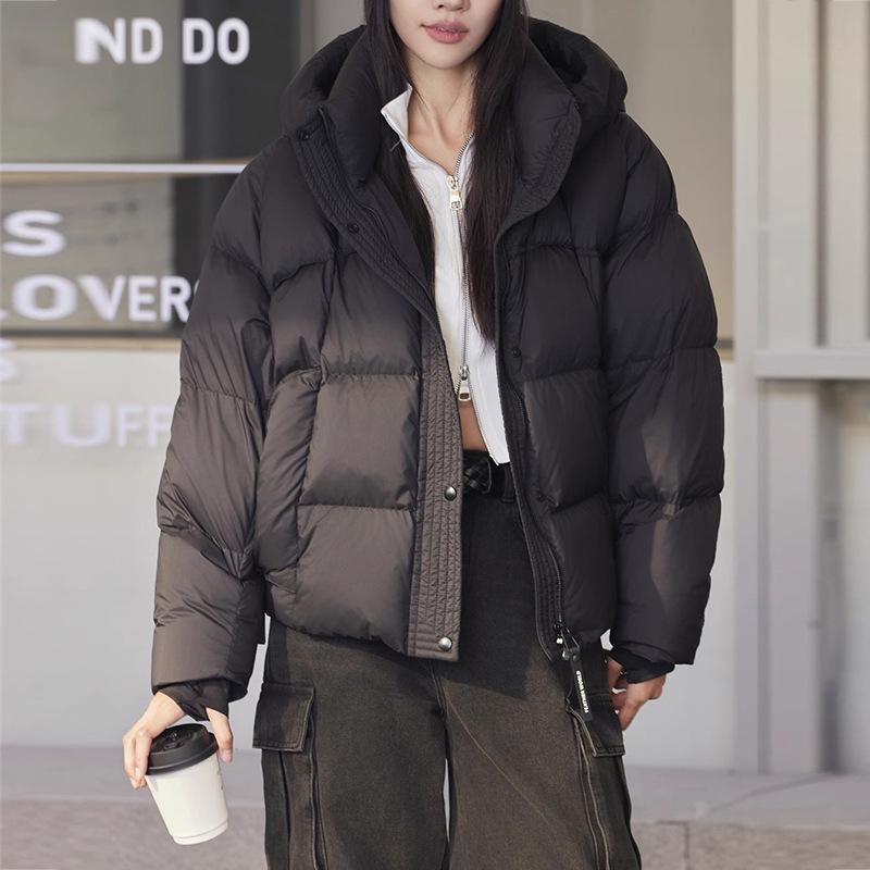 Winter Down Jacket Female White Duck Down Warm Stand Collar Short Puffer Jacket Simple Hooded Thickened Overcoat
