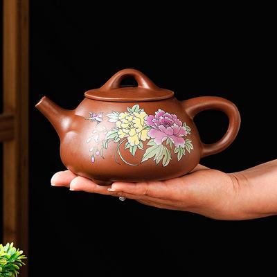 Théière en argile violette peinte à la main pivoine fleur et oiseau pierre ensemble de tasses à thé kung-fu ménager service à thé Zhu mud